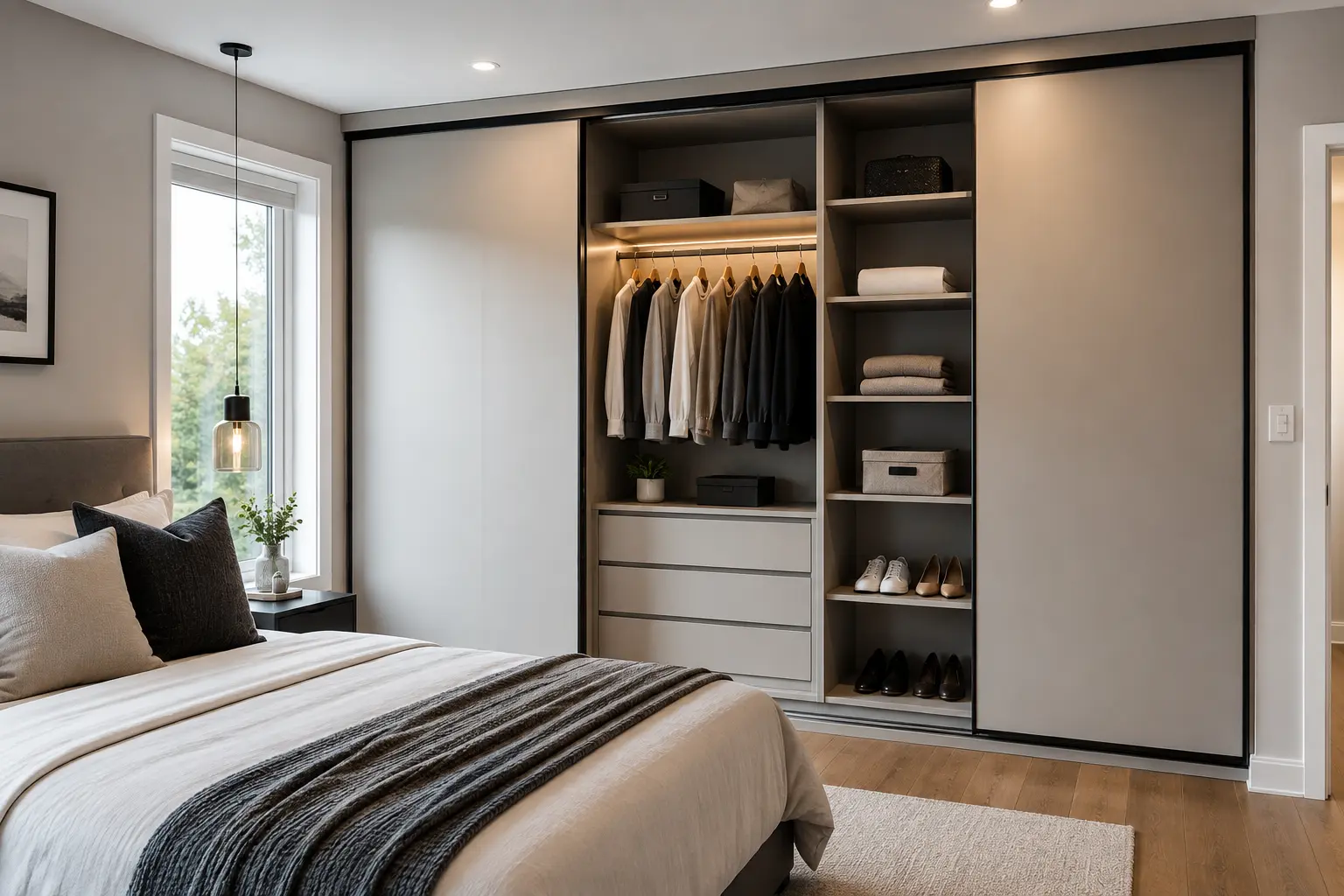 Custom built wardrobe installed in a modern Sydney bedroom