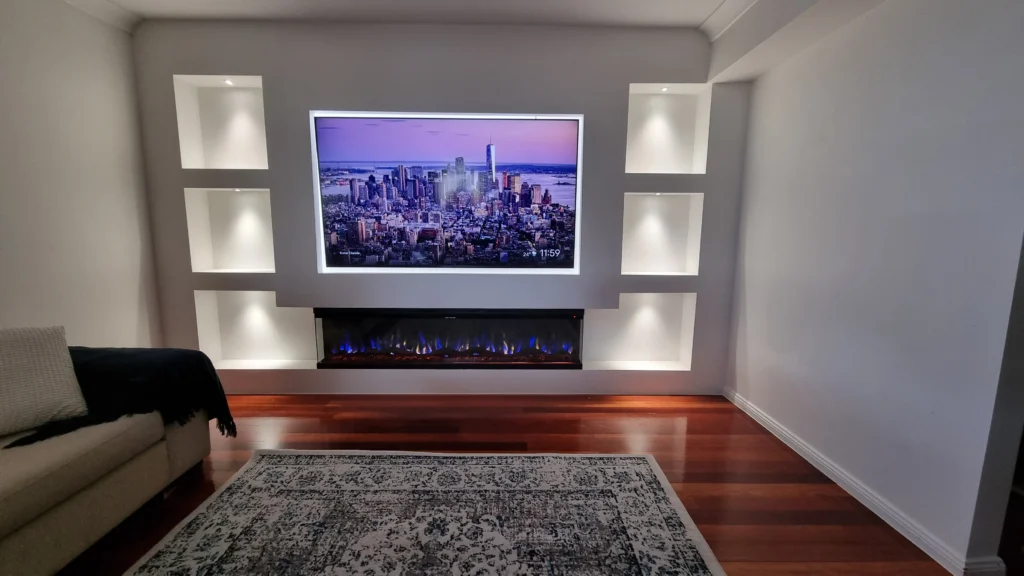 Custom built media wall in Casula home