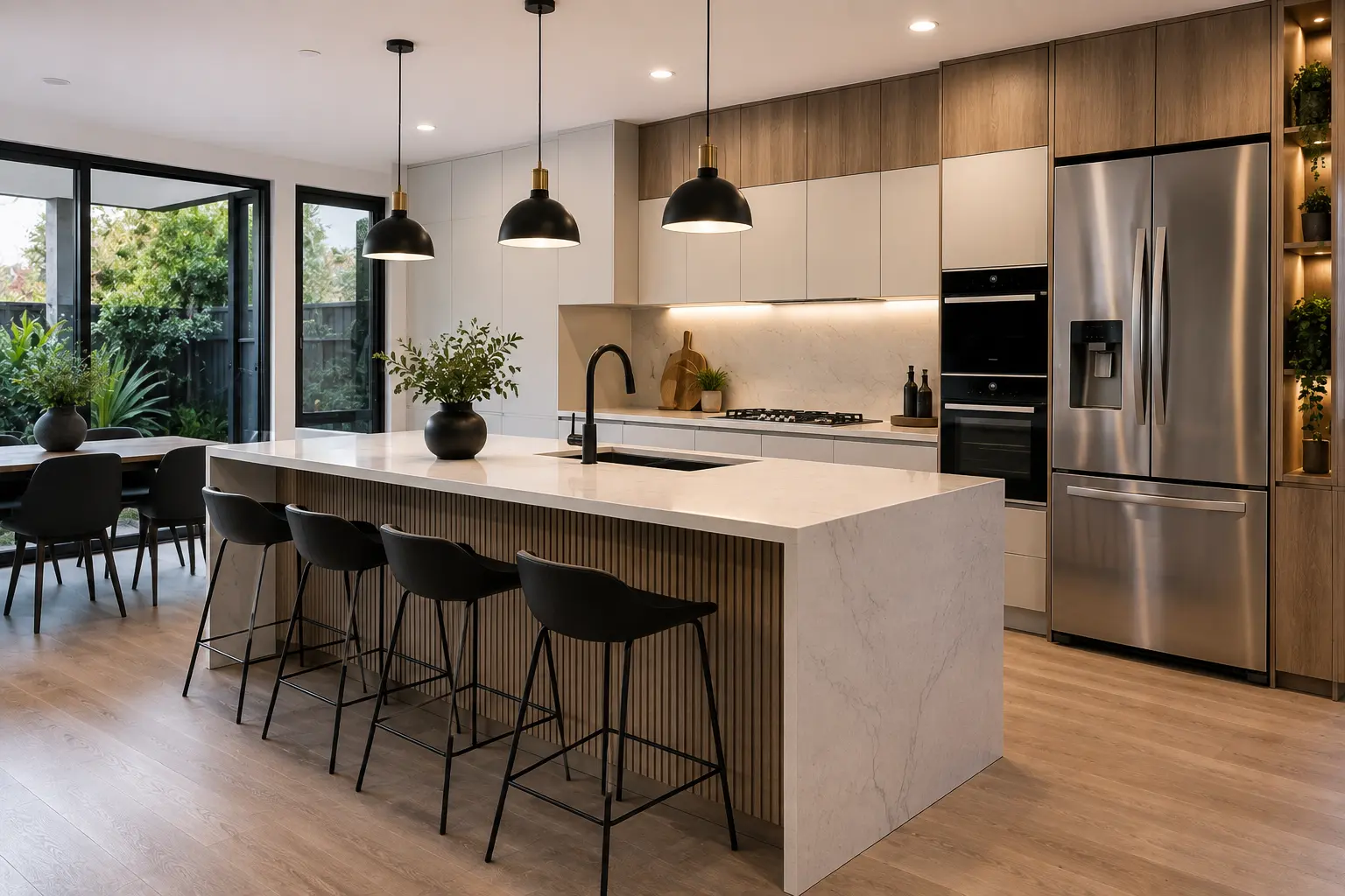 Modern kitchen renovation with contemporary cabinetry and island