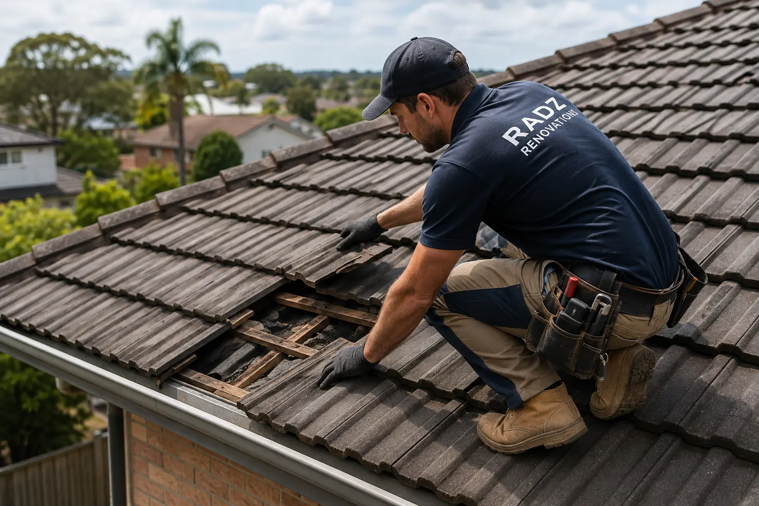 Roof leak repair being carried out on a Sydney home