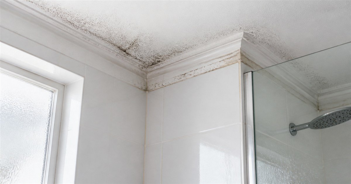 Bathroom wall showing mould caused by excess moisture and condensation