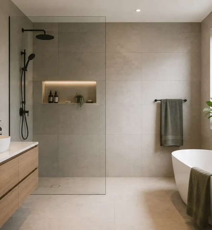 Contemporary renovated bathroom with modern vanity and shower